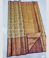 Gold and Maroon color kanchi pattu handloom saree with flower design saree -KANP0005692