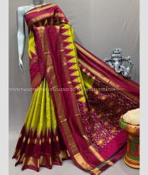 Mehendi Green and Maroon color pochampally ikkat pure silk handloom saree with Jari Border Design-PIKP0017404