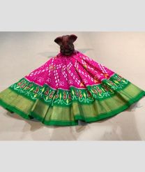 Pink and Green color Ikkat Lehengas with all over pochampally ikkat design -IKPL0028856