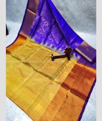 Mustard Yellow and Blue color uppada pattu handloom saree with All over Buttas Design-UPDP0014145