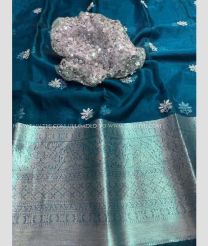 Peacock and Silver color Organza sarees with Jari Border Design-ORGS0001183