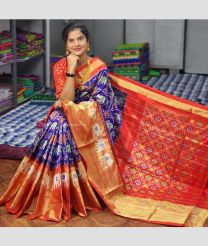 Navy Blue and Red color pochampally ikkat pure silk handloom saree with All over Pochampally ikkat design-PIKP0016881