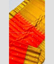 Orange and Mehndi Green color gadwal pattu handloom saree with Kanchi Border Design-GDWP0000725