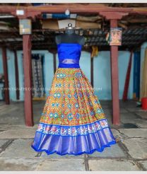 Mustard Yellow and Royal BLue color Ikkat Lehengas with Pochampally Border Design-IKPL0000796