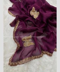 Plum Velvet color Chiffon sarees with all over buttas design -CHIF0002104