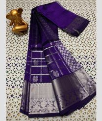 Purple Blue and Silver color mangalagiri pattu sarees with all over checks and buttas design -MAGP0027413