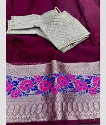 Maroon and Silver color Organza sarees with zari border saree design -ORGS0000649