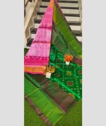 Green and Rose Pink color Uppada Soft Silk sarees with pochampally border design -UPSF0004224