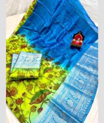 Lemon Yellow and Aqua Blue color Georgette sarees with kalamkari design saree -GEOS0000548