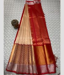 Cream and Red color mangalagiri pattu sarees with all over buttas design -MAGP0027266