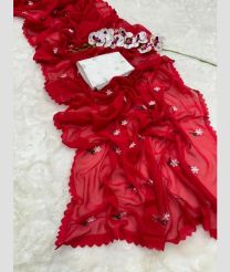 Red and White color Georgette sarees with all over thread work design -GEOS0024442
