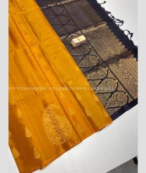 Mango Yellow and Black color soft silk kanchipuram sarees with All over Jari Design-KASS0000172