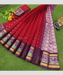 Maroon and Plum Purple color Chenderi silk handloom saree with Paithani Border Design-CNDP0015955