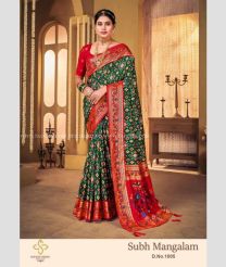 Pine Green and Red color silk sarees with Paithani Border Design-SILK0004447