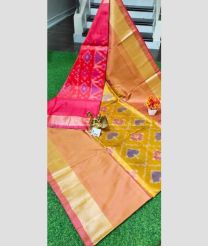 Yellow and Pink color Uppada Soft Silk sarees with pochampally border design -UPSF0004250