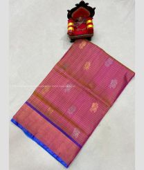 Deep Pink and Blue color uppada pattu handloom saree with all over jari buties design -UPDP0014860