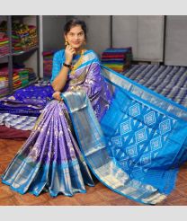 Purple and Sky Blue color pochampally ikkat pure silk handloom saree with All over Pochampally ikkat design-PIKP0016886