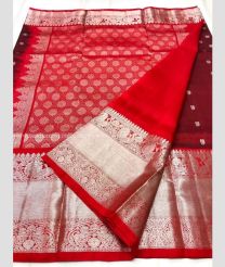 Red and Maroon color venkatagiri pattu sarees with all over buttas design -VAGP0001183