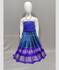 Peacock Blue Royal Blue and Pink color Ikkat Lehengas with All over Pochampally design-IKPL0000729
