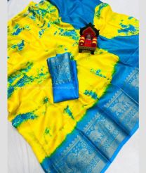 Lemon Yellow and Aqua Blue color Georgette sarees with printed design saree -GEOS0000632