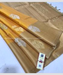 Yellow and Sandal color soft silk kanchipuram sarees with Checks Border Design-KASS0000127