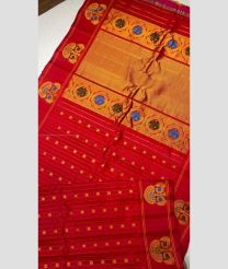 Crimson and Orange color gadwal sico sarees with all over checks design -GAWI0000937
