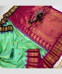 Aquamarine and Magenta color gadwal pattu sarees with temple kuttu border design -GDWP0002181