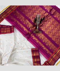 White and Magenta color gadwal sico sarees with temple kuttu border design -GAWI0000847