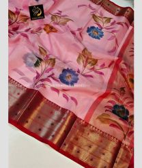 Rose Pink and Red color silk sarees with all over floral printed design -SILK0018255