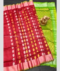 Maroon and Parrot Green color Uppada Soft Silk handloom saree with All over Buttas Design-UPSF0002035