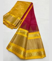 Maroon and Golden Yellow color kuppadam pattu handloom saree with Kanchi Border Design-KUPP0055034
