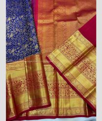 Royal Blue and Pink color kanchi pattu handloom saree with jari border design -KANP0013749
