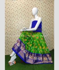 Green and Royal Blue color Ikkat Lehengas with Pochampally Border Design-IKPL0000772