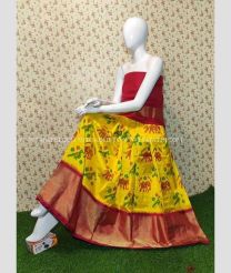 Yellow and Red color Ikkat Lehengas with Pochampally Border Design-IKPL0000778