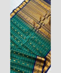 Pine Green and Black color gadwal sico handloom saree with Jari Border Design-GAWI0000421
