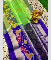 Parrot Green and Blue color Kollam Pattu handloom saree with pochampalli border saree design -KOLP0000677