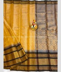 Golden and Chocolate color mangalagiri pattu handloom saree with All over Checks and Buttas Design-MAGP0025267