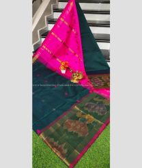 Dark Teal and Pink color Tripura Silk sarees with all over buttas design -TRPP0008756