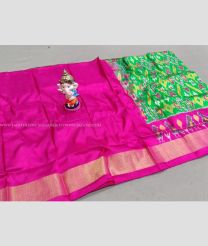 Parrot Green and Pink color Ikkat Lehengas with All over Pochampally design-IKPL0000733