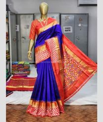 Royal Blue and Red color pochampally ikkat pure silk handloom saree with All over Pochampally ikkat design-PIKP0016993