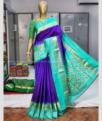 Royal Blue and Aqua Blue color pochampally ikkat pure silk handloom saree with All over Pochampally ikkat design-PIKP0016994