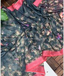Grey and Pink color linen sarees with printed design saree -LINS0000839