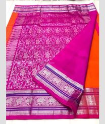 Orange and Pink color venkatagiri pattu sarees with all over lines design -VAGP0001187