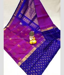 Magenta and Navy Blue color uppada pattu handloom saree with All over Varsham Buttas Design-UPDP0020496