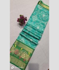 Turquoise and Green color silk sarees with all over ikkat design -SILK0018085