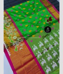 Parrot Green and Magenta color Tripura Silk handloom saree with All over Pochampally Ikkat Design-TRPP0003843