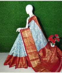 Sky Blue and Maroon color pochampally ikkat pure silk handloom saree with All over Twill Ikkat Leheria Design-PIKP0021345