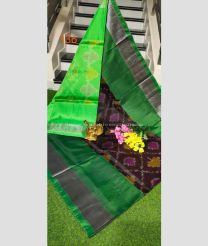 Dark Chocolate and Green color Uppada Soft Silk sarees with pochampally border design -UPSF0004265