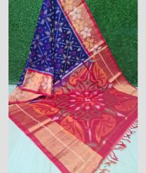 Royal Blue and Peach color pochampally Ikkat cotton handloom saree with All over Pochampally Ikkat Design-PIKT0000087