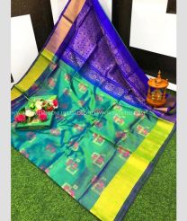 Green and Navy Blue color uppada pattu sarees with all over technic buttas design -UPDP0022361
